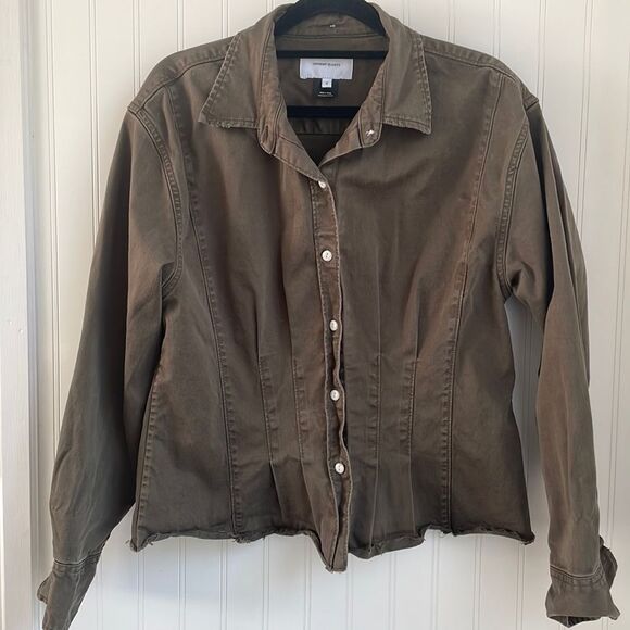 Current/Elliott women’s button up top / light jacket olive green‎ raw edge 2/M - Picture 2 of 15